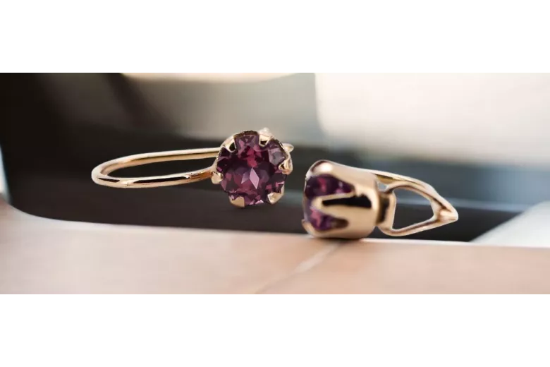 Pendientes Vintage Rubí Oro rosa antiguo original de 14k vec056r